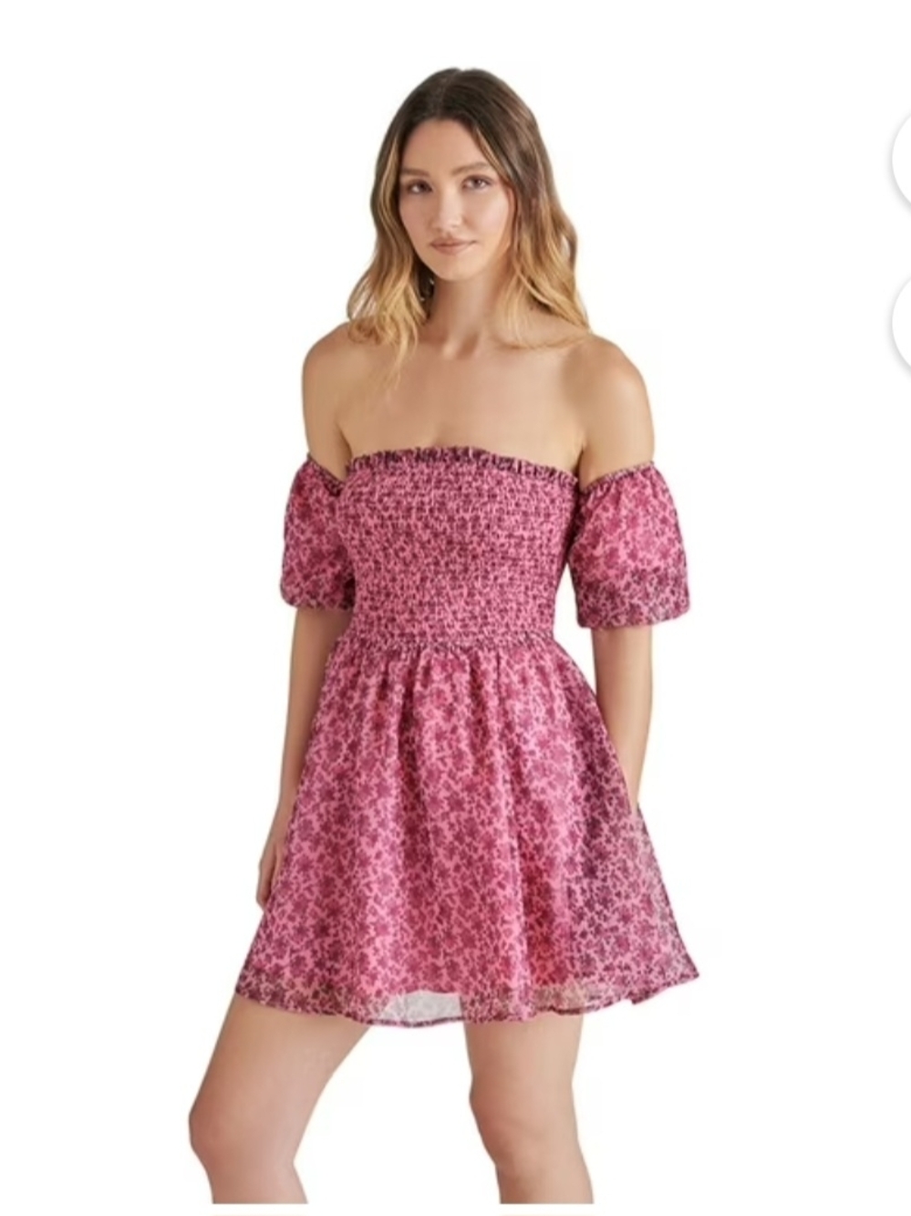 Betsey Johnson Pink Floral Off-Shoulder Midi Dress